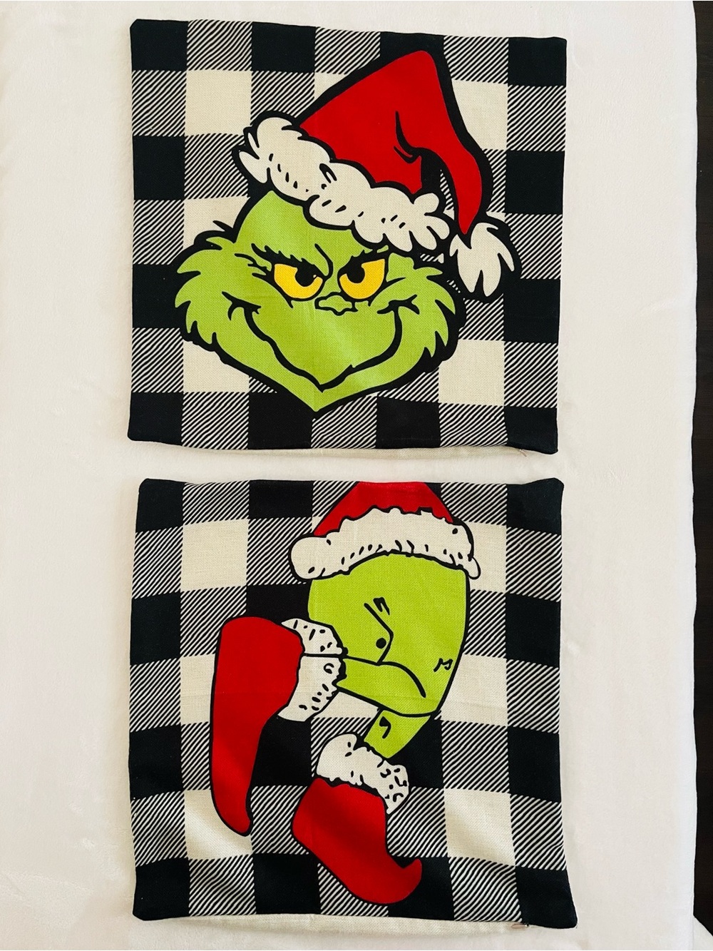 Green Grinch Buffalo Check Holiday Pillow Covers - Set of 4